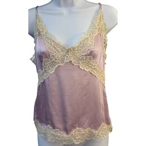Modern Beverly and Beck Camisole Top Coquette Balletcore Purple Lace Trim Satin
